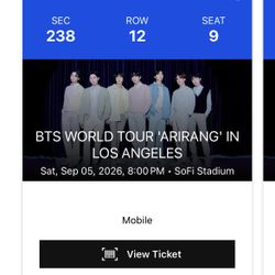 BTS ‘ARIRANG’ World Tour LA Sep 5 Tickets (2) 