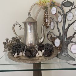 Silver tea kettle and everything else you see in picture