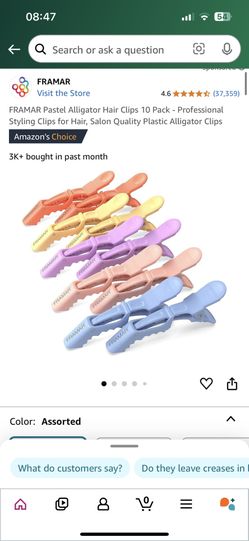 FRAMAR Pastel Alligator Hair Clips 10 Pack