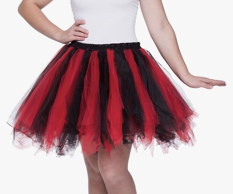 Women’s Plus Size Tutu-Ballerina-Fairy-Halloween Costume-Tulle Skirt-Black And Red