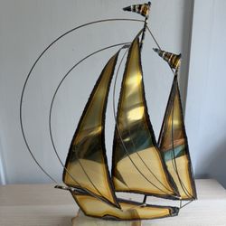 Vintage MCM Brass DeMott Sailboat Sculpture 