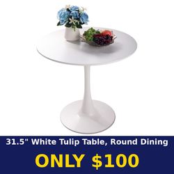 31.5" White Tulip Table, Round Dining Kitchen Table