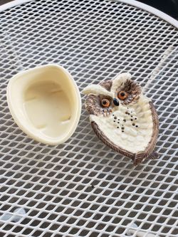 Vintage Ceramic Owl Trinket Dish / Tea Bag Holder