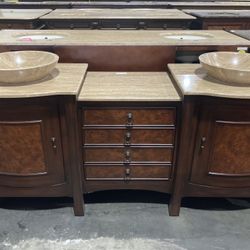 72” Vessel Bowl Vanity Bathroom Double Sink Cabinet -B3134