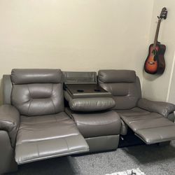 Gray Recliner Couch Drink Holders