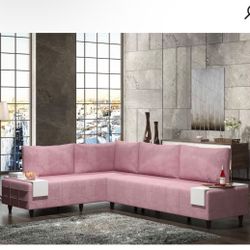 Pink Microsuede Reversible Sleeper Corner Sectional 