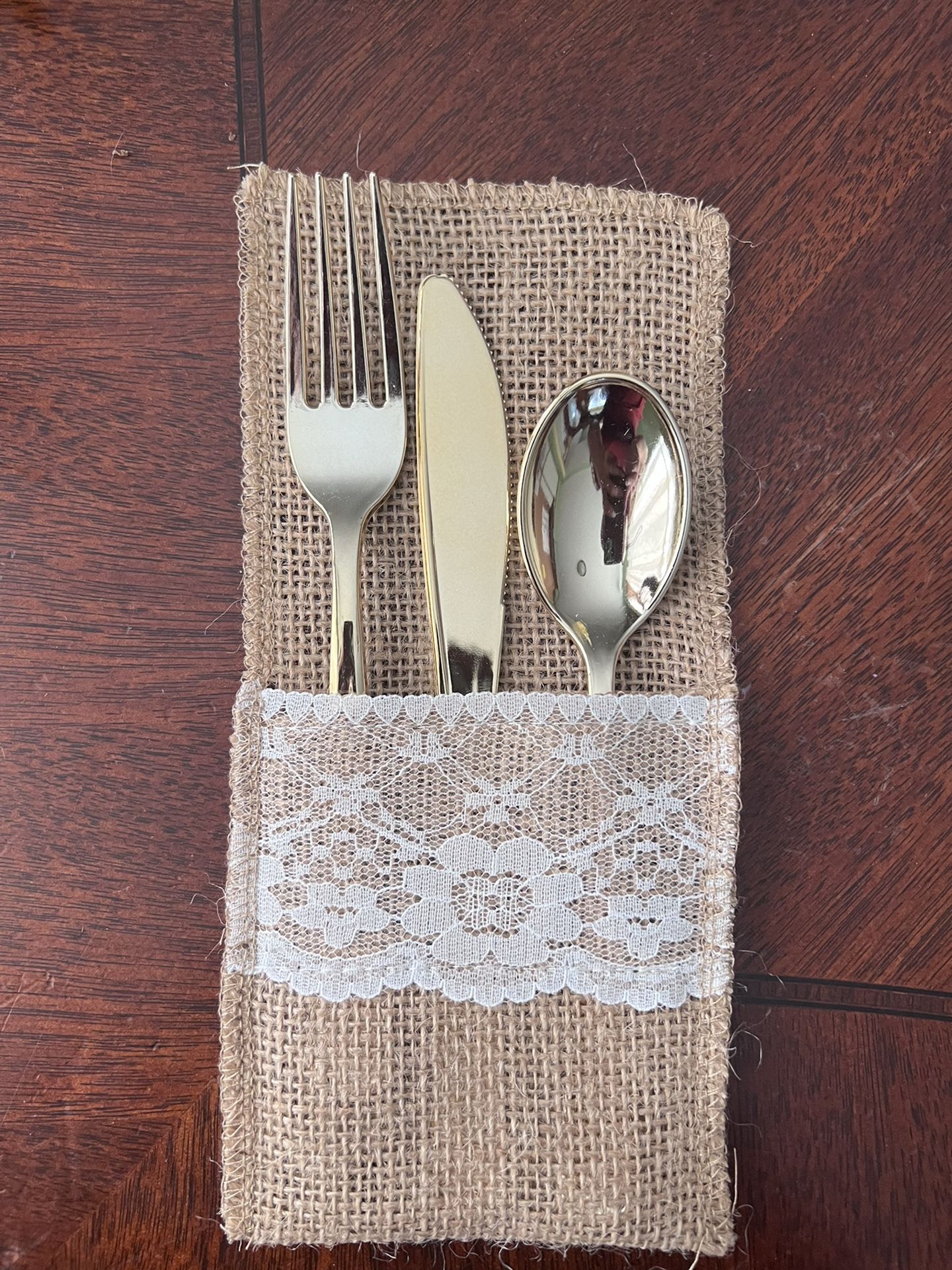 Burlap And Lace Utensils Holder 