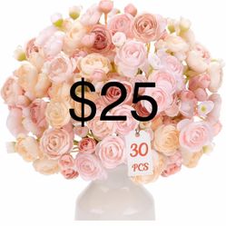 Alupssuc 30Pcs Ranunculus Artificial Flowers Faux Silk Mini Ranunculus, Artificial Flowers Indoor for DIY Bouquets, Bulk Fake Wedding Filler Flowers f