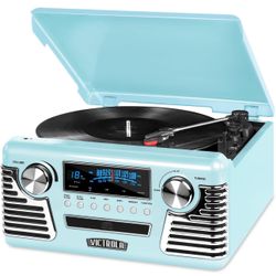 Victrola 50's Retro Bluetooth Record Player & Multimedia Center with Built-in Speakers - 3-Speed Turntable, CD Player, AM/FM Radio | Wireless Music St