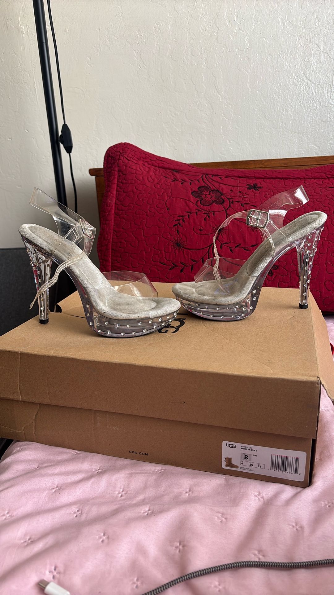 Clear Pleaser Heels With Rhinestones