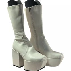 Dolls Kill Lamoda White Magnolia Platform Boots Sz 8 Ankle Block Heel SpringNWOT