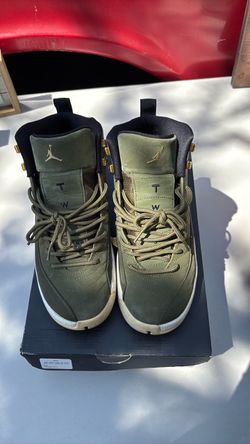 Nike Air Jordan 12 Retro "Class of Air Jordan 12 Retro sneakers in olive green with gold accents.