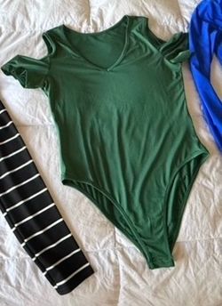 Green Cold Shoulder Bodysuit New Never Used