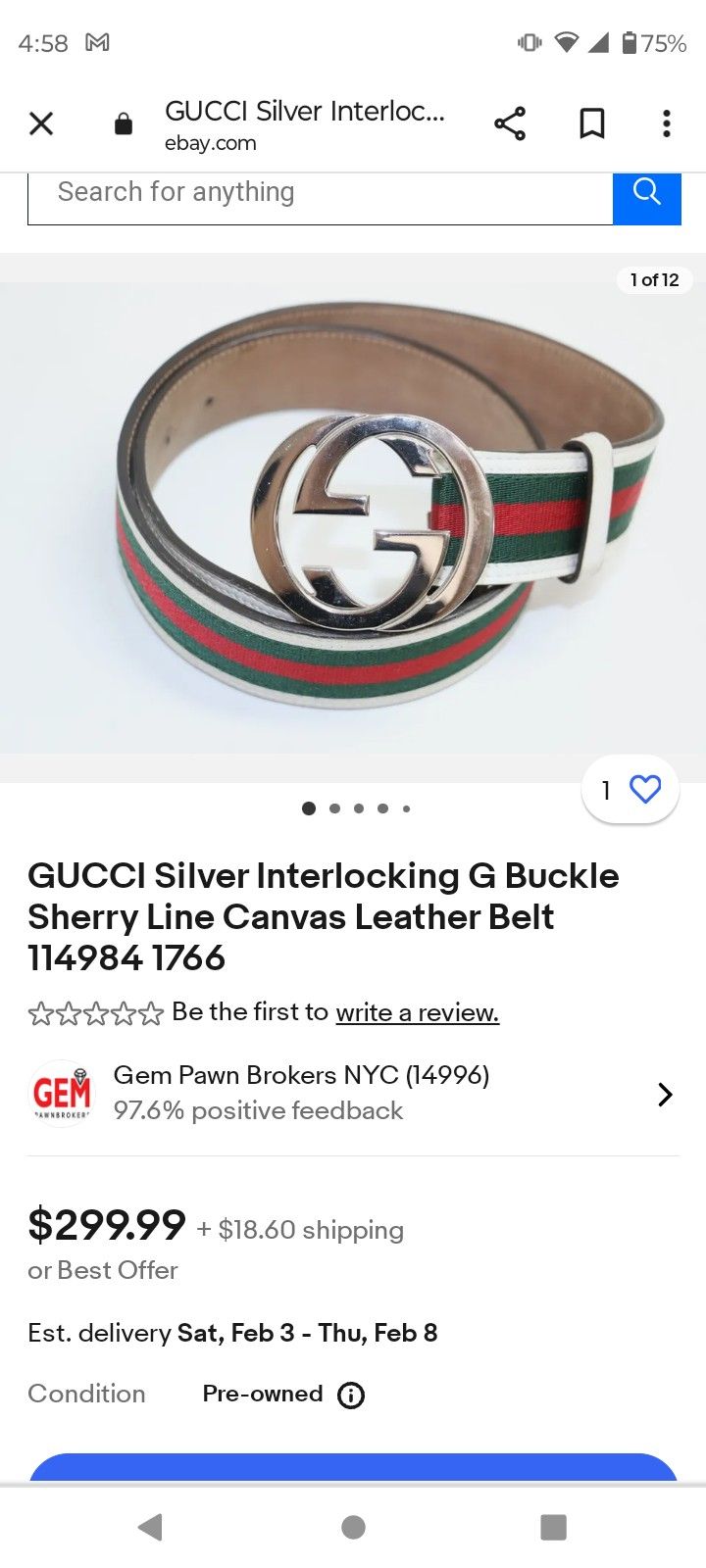 Authentic Gucci Belt 