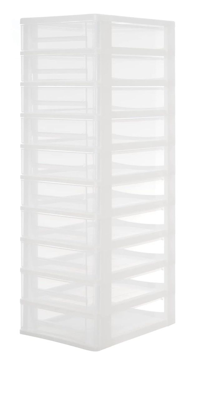 White/Clear 12 Drawer Iris 48 Inches Tall 12 Inches Wide Good Condition