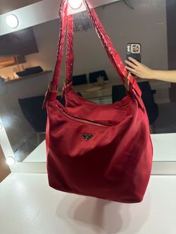 Red nylon Prada bag
