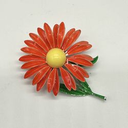 Vintage Enamel Orange Flower Brooch.