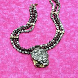 Designer Silver Hematite & Garnet pendant necklace