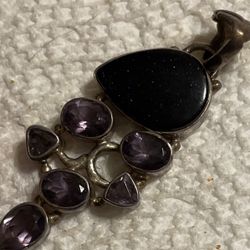 Amethyst Stones Sterling Silver Brooch