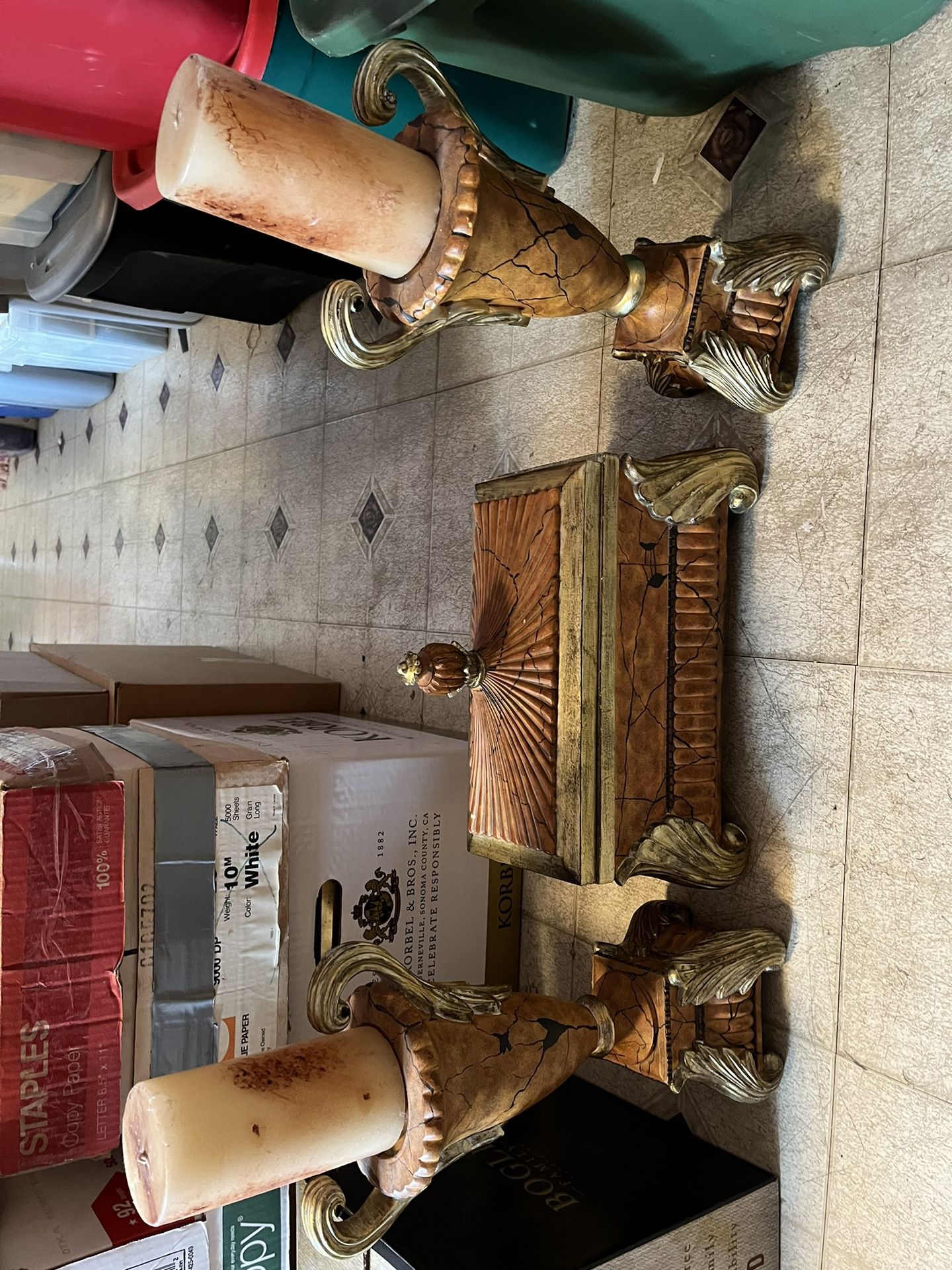 Ornate Marble Candlesticks,box & Candle