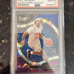 2020 PANINI SELECT COLE ANTHONY BLU/WHT/PRPL CRKD ICE PSA 10 (POP 6)