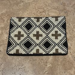 INK + ALLOY Blacks Ivory Gold Cross Geometric Beaded Clutch 6 1/2”x9”