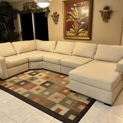 Macy’s Oatmeal Couture Fabric Chaise Lounge Sectional Set.