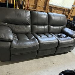 Leather Sofa With Dual Electric Recliners