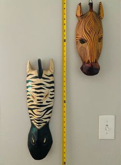 Carved Wooden Zebra Masks Set of 2