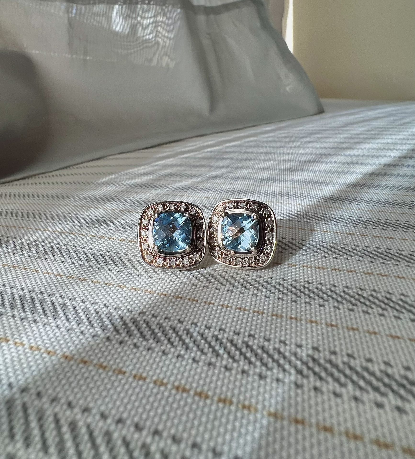 Swiss Blue Topaz & Diamond Earrings