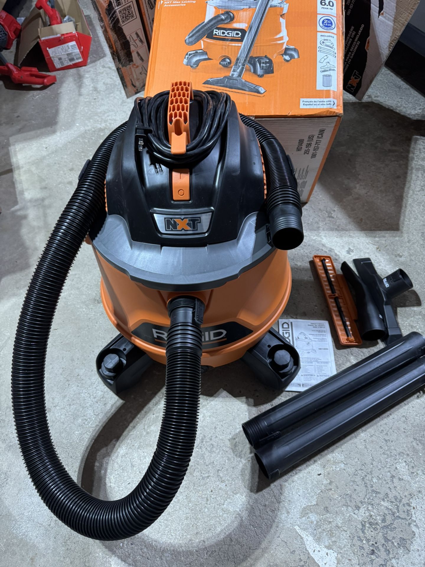 RIDGID 14 Gal. 6.0 Peak HP NXT Shop Vacuum Wet Dry Vac with Fine Dust Filter, Locking Hose NEW