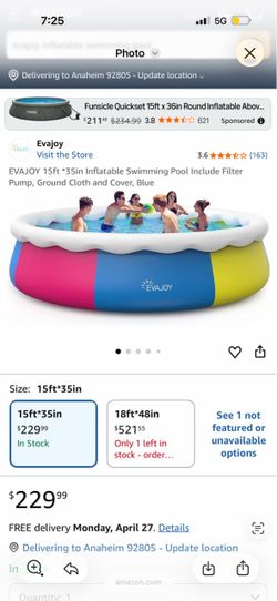 Evajoy 15ft x 35in Inflatable Swimming Pool