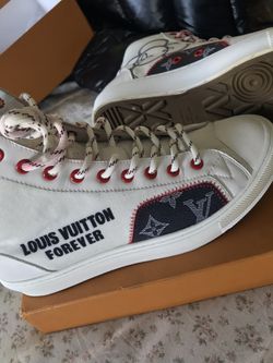 Louis Vuitton Men's White Canvas Tattoo Sneaker Boot Upside Down