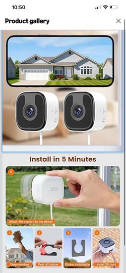 2 Pack 3MP 2K Window Camera，2.4Ghz & 5Ghz WiFi Wireless Indoor & Outdoor Cameras for Home Security with Enhanced Color Night Vision,Mounting Sticker,P