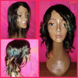 12" Brazilian Virgin Ombre Green 4x4 Closure Human Hair Wig 