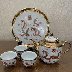 Vintage 22K Gold Dragon & Phoenix Porcelain Tea set