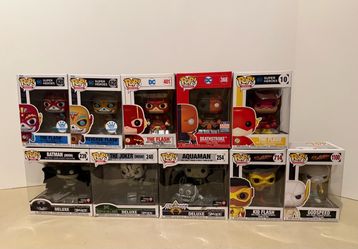 LOT OF 10 DC FUNKO POP FIGURES BATMAN FLASH AQUAMAN JOKER ETC