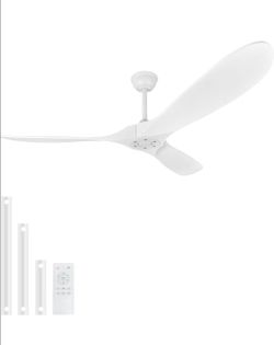 New 60 Inch White Ceiling Fan No Light,Wood Propeller Blades,Outdoor Ceiling Fan without Light,Quiet Operation,Speed Memory Function,Large Airflow for