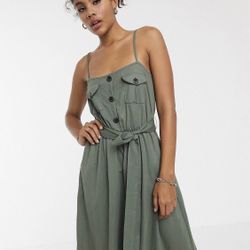 Khaki Green Belted Sundress