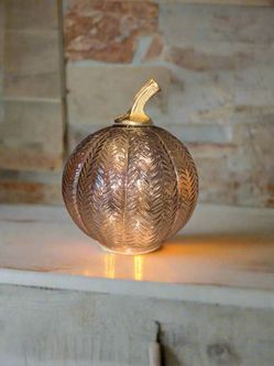 Amber Harvest Leaf Glass Pumpkin Lamp