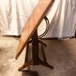 Drafting Table & 2 Industrial Style Stools 2Ft High 39 Inches Back High Drafting Table 4 Ft Long 37 Inches Wide Adjustable Angles And Height Up 43