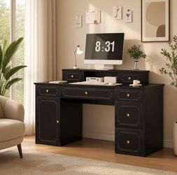 Computer Desk with Drawers, 54 Inch Writing Desk with 7 Drawers, Black
adjustable-shelf cabinet, raised monitor stand and built-in cable management fo