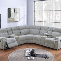 New Ash Corduroy Recliner Sectional Couch! Free Delivery 🚚!