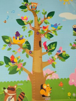 Double-Sided Children's Play Mat with Animals and Trees