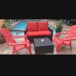 Beautiful 😍  4pc Outdoor Furniture Set  Sofa W/ Fake Saw Grass Plant Coffee Table Double Thick Adir