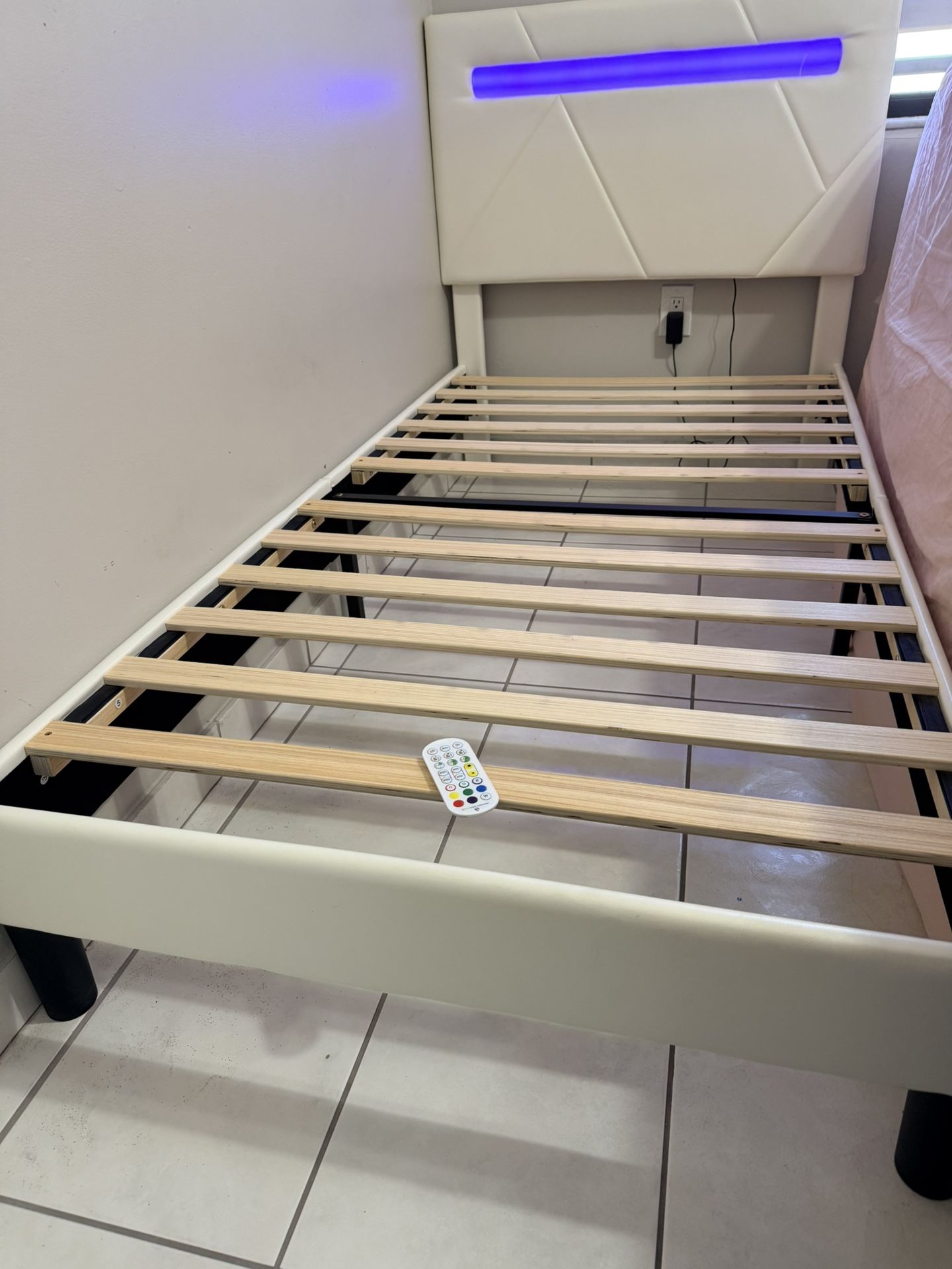 LIKIMIO Twin Bed Frame with LED Lights, Smart App Control, Modern Upholstered Bed Frame, No Box Spring Needed, Noise-Free, Easy Assembly, Color White