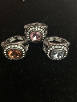 New 3 Stretch Silvertone Rings