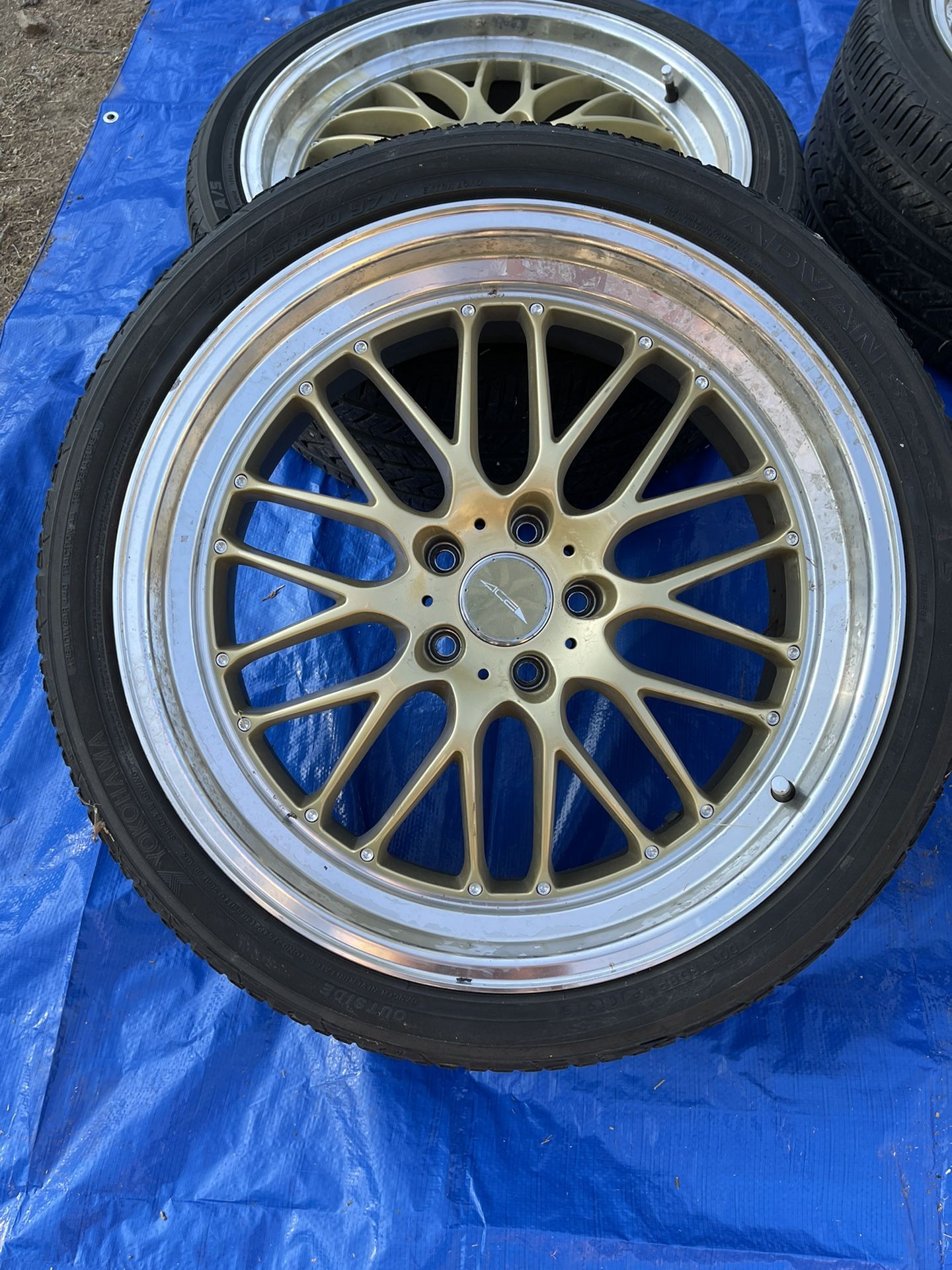 Ace Alloy 20’ X9’ And 20’x10’ Staggered Ford Mustang Rims And Tires 