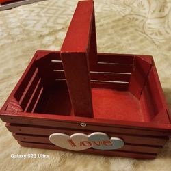 Red Wooden Basket with Love Heart Decor