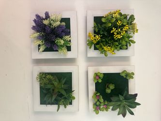 Set of 4 Framed Artificial Succulent Wall Gardens – Botanical Decor